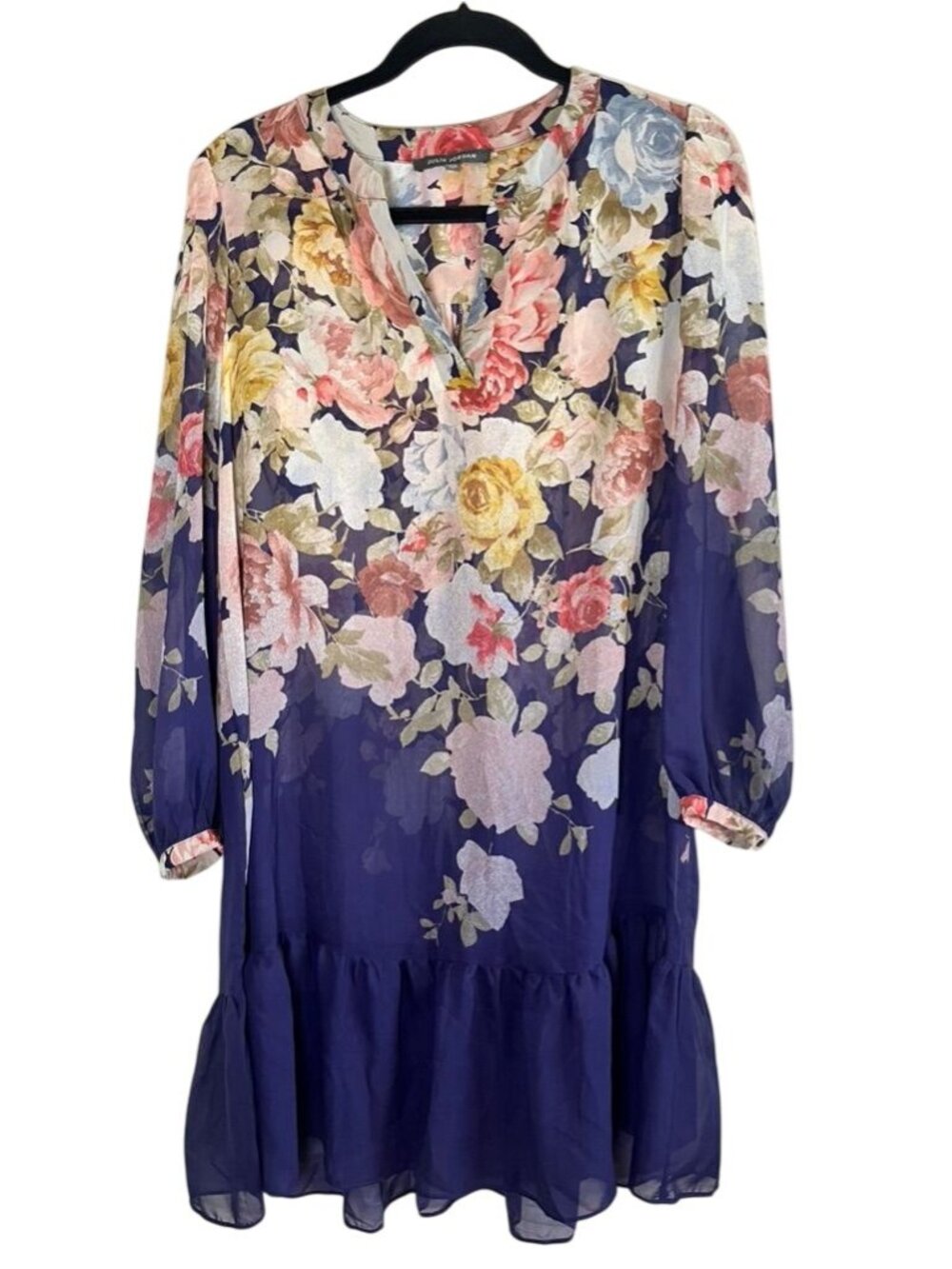Colorful Floral Sheer Shift Dress Blue 16 Boho Indie Resort Preppy Classic‎ Chic